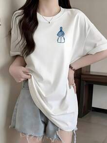 Short Sleeve T-Shirt For Women, Summer Fashion, Versatile, Loose Fitting, Round Neck Top - White - View 1