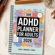 1本 A5 開學季成人美學 ADHD 規劃本 - 螺旋裝訂神經多樣性生產力手冊，含每日待辦清單、任務筆記、視覺化行程表 - 附時鐘、星星與核對清單的專注日記本 - 多色 - 查看 5