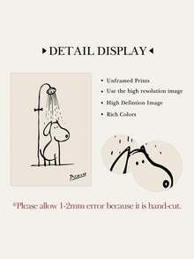 1/2 Stücke Picasso Poster Katzen Dusche Kunst Gemälde Hund Dusche Poster Linienzeichnung Hängende Bilder Lustiger Muster Bild Minimalistische Wandkunst Badezimmer Wanddekoration Festival Geschenk Ohne Rahmen - Cartoons - Übersicht 8