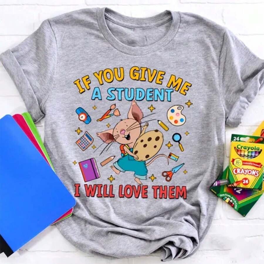Men's School Graphic Tee, Summer Cartoon Print, Streetwear Aesthetic Cotton Loose Fit Top Daily Street Wear - 灰色 - 查看 1