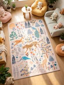 1pc Watercolor Forest Animal Area Rug, Living Room Carpet, Rug, Living Room Area Rug, Area Small Rug, Mat, Home Decor, Large Living Room Carpet, Round Rug, Living Room Home Decor, Room Decor, Washable Carpet - Multicolor - View 4