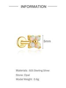 1Pc 16G 925 Sterling Silver White Opal Stud Earring, 18K Gold Plated Fire Opal Bead Internally Threaded For Women Girls Daily Wear, Sold Individually - Gold - View 31