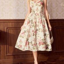 LunaCass8  Vestido elegante vintage de mujer con bolsillos, vestido con estampado floral, cuello en forma de corazón, vestido casual de vacaciones, vestidos de verano para mujer, conjuntos de vacaciones de verano, atuendos de primavera para mujer, vestidos de primavera para mujer, ropa de primavera para mujer, atuendos de vacaciones de primavera, ropa de primavera para mujer, vestidos elegantes para fiestas, vestidos elegantes para fiestas para mujer, vestido de invitada de boda, vestido de fiest - Rosa - Ver 4