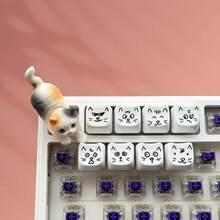 Cute Cat Art Keyboard Keycap Set, 8pcs White Cartoon Cat Face Custom Keycaps, OEM Specification PBT Keycaps For Mechanical Keyboards, Cute Gaming Keyboard Accessories, Funny Cat Lover Gift - View 2
