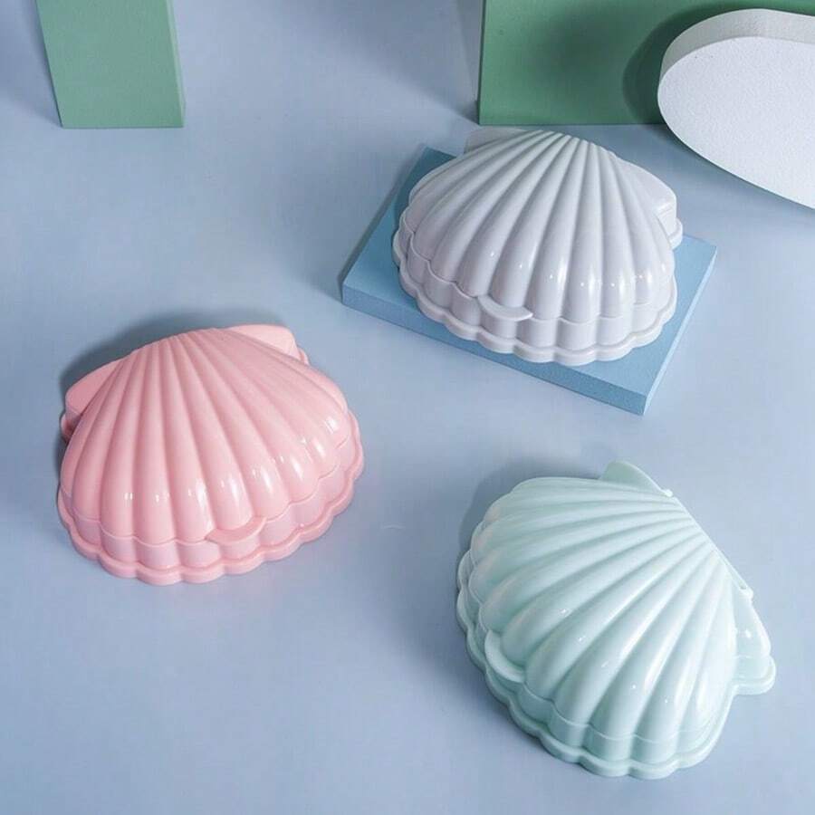 1pc Vintage Shell Soap Dish, Bathroom Creative Soap Holder Rack With Cover, Portable Double-Layer Draining Soap Box