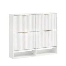 Shoe Cabinet 120 X 24 Cm With Grooved Front – Height Adjustable With Anti-Tip Device And Decorative Table For The Entryway, In Black - 白色 - 查看 8