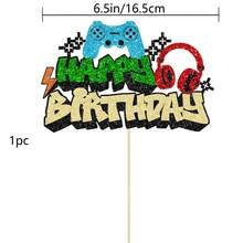 1個亮片 Game On 生日快樂蛋糕插牌，男孩生日裝飾，電玩遊戲控制器與耳機主題蛋糕裝飾，遊戲派對用品 - 彩色遊戲HB - 查看 16