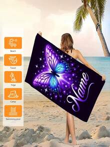 1 pieza Toalla de playa personalizada - Estampado de mariposa púrpura y nombre - Colores brillantes, microfibra ligera, resistente a la arena y de secado rápido, perfecta para viajes y diversión en la playa, esencial para la piscina y el camping - Multicolor - Ver 2