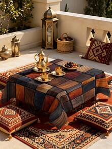 1/2pcs Tablecloth, Wooden Texture Patchwork Pattern Tablecloth, Polyester Material, Suitable For Round And Square Dining Tables, Kitchen, Restaurant, Coffee Table, Picnic, Camping, Country Farmhouse Decor, Tabletop Protection, Holiday Decoration, Multi-Scenario Use, Warm Natural Style, Enhance Home Atmosphere - Multicolor - View 8