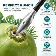 Stainless Steel Coconut Opener With T-Shaped Handle, Professional Tool For Opening Young Coconuts, Easy-To-Use Fresh Coconut Drink Extractor, Kitchen Tool - Multicolor - View 3