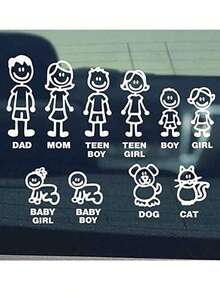 1pc Family Member Stick Figure Car Sticker, Waterproof Vinyl Material, Family Children Pet Print, Classic Minimalist Style, Car Rear Window Decoration - Multicolor - View 5