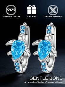 925 Sterling Silver Ocean Style Aquamarine Color Zirconia Turtle Hoop Earrings, Fresh Daily Versatile Holiday Gift - Silver - View 5
