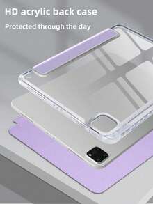 1pc Transparent Acrylic Tri-Fold Tablet Case With Violet Text Customization, Personalized Text Writing, Suitable For Mini6/Mini7/Air/Air2/9.7/10.2/10.5/Air4/Air5/10.9/Pro 11"/10th Gen/ Air 11-In.(M2)-2024/ Pro11-In.(M4)-2024/Air 11-Inch (M3) 2025 Models, High-Transparency Acrylic Back Shell Full Coverage Anti-Bend Anti-Drop, Built-In Pencil Slot, Tri-Fold Adjustable Stand, Magnetic Sleep/Wake, Personalized/Minimalist/Cute, Flip Tablet Case Tri-Fold Tablet Case, Product Does Not Include Pencil, Some Models Equipped With Camera Frame - Lilac Purple - View 5