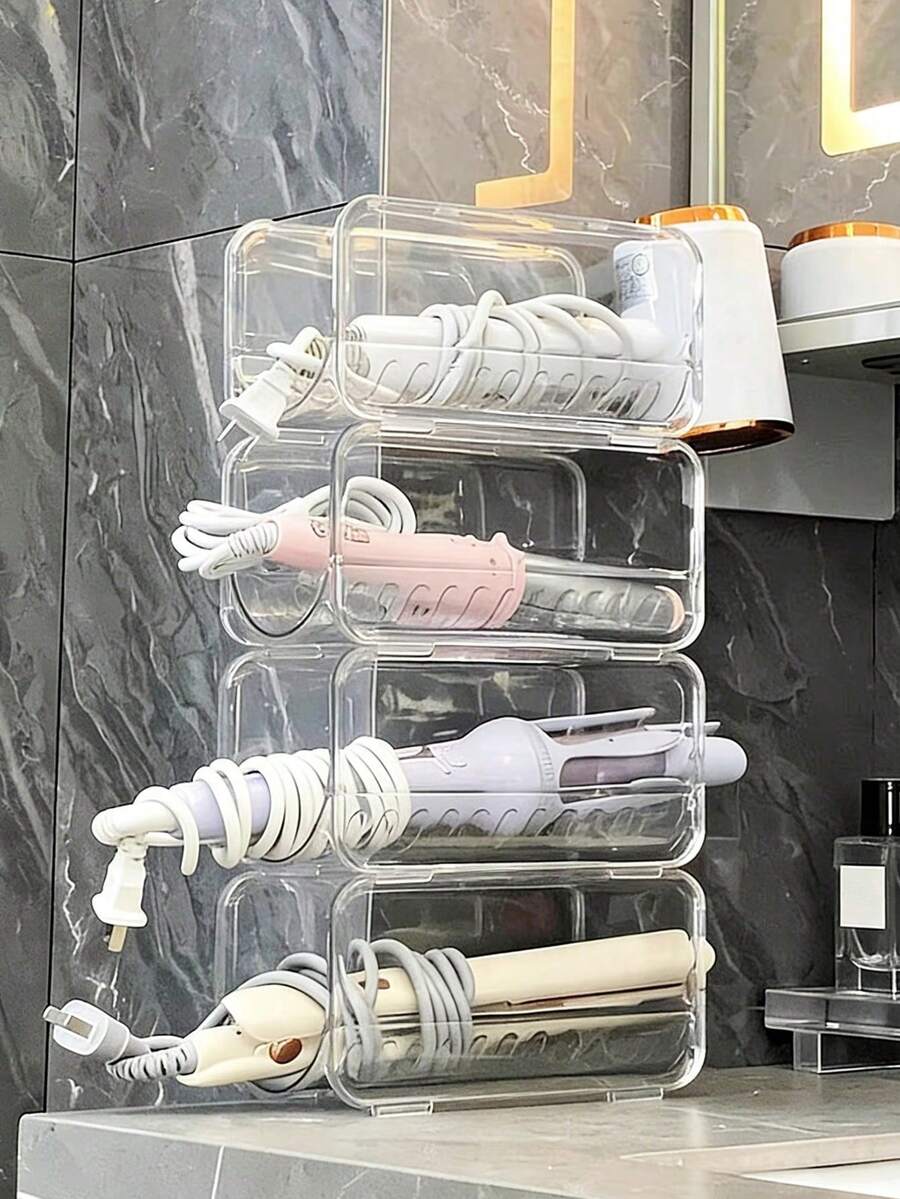 1 buah/2 buah Rak Penyimpanan Transparan untuk Meja, Tempat Pengering Rambut, Rak Penyimpanan Akrilik Transparan, Tempat Catokan Rambut yang Dapat Ditumpuk, Cocok untuk Penyimpanan di Meja Rias Kamar Mandi, Dapat Menyimpan Pengering Rambut, Catokan Rambut, Alat Penata Rambut, dll., Rak Penyimpanan Organizer Meja. - MultiWarna - View 1