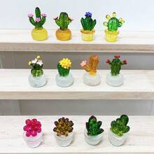4pcs/Set Creative Realistic Cactus Car Navigation Mirror Ornament Transparent Resin Craft TV Computer Decoration Random Mini Cute Decorative Accessories, Suitable For Computer Monitor, Office Space, School And Other Places - A - View 10