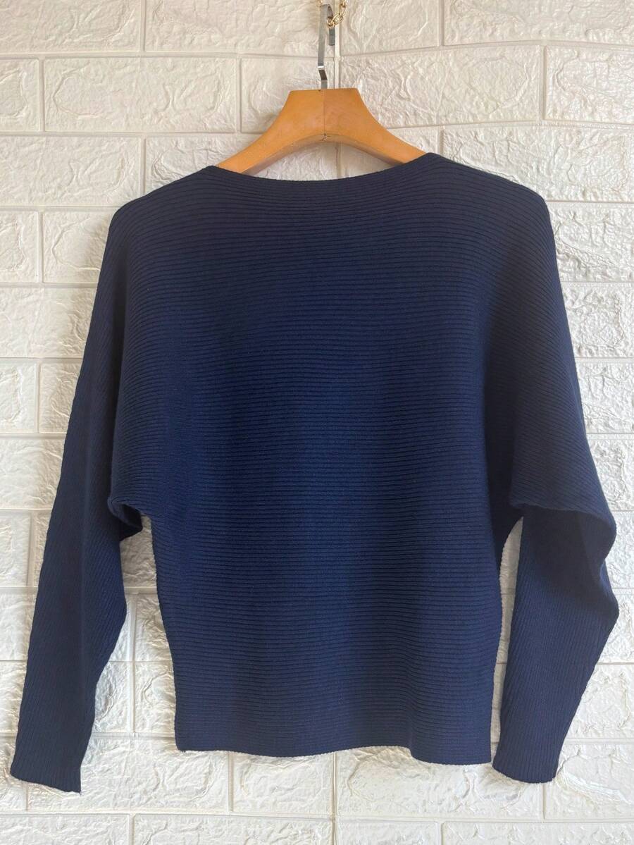 Women's Cold Weather Sweater, Batwing Ribbed Modal Casual Winter - 藏蓝色 - 查看 1