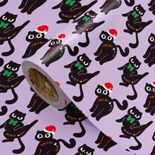 1 Roll Christmas Wrapping Paper | Green Background With Santa Hat & Bow Black Cat Design, Perfect For Christmas Gift Wrapping, Holiday Decorations, Party Ambiance, And Christmas-Themed Events – 43 Cm * 500 Cm (170 Inches * 16.4 Feet) - Cat Theme - View 8