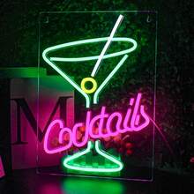 1 confezione di insegne al neon "Cocktails & Dreams" per montaggio a parete, illuminazione originale per bar, feste, pub, campeggio - Cocktail - Multicolore - Visualizzare 7