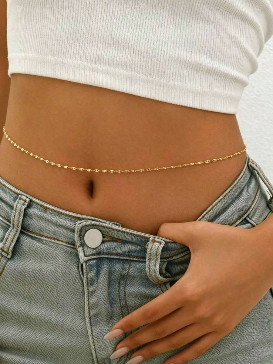 時尚個性化唇形鍊條性感比基尼腰鍊,適合女性日常穿著,女性海灘度假配件 - 金色嘴唇鏈 - 查看 1