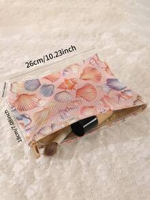 1pc Portable Cosmetic Bag With Starfish & Seashell Ocean Elements Double-Sided Print, Zipper Travel Makeup Pouch, Multifunctional Toiletry Storage Bag - Multicolor - View 2