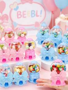 12/1pc Cute Gashapon Machine Shaped Transparent Candy Box, Storage Box With Bow Tie, Plastic Candy Cup Mini Box, Can Be Filled With Small Storage Box With Bow Tie, Candy Box Decor Candy Storage Box Candy Party Gift Container Chocolate Cake Dessert Princess Wedding Birthday Baby Shower Gift, Gender Reveal Party Favors, Wedding Birthday Valentine's Day Birthday Party Supplies (Pink, Blue) - Multicolor - View 5