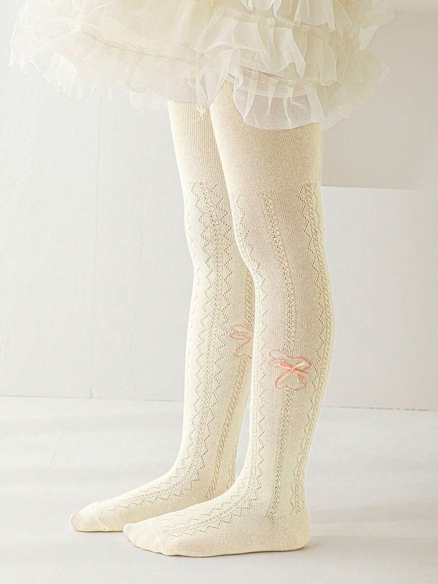 1件女童薄款纯色打底裤,适合春秋季穿着,公主风舞蹈裤,学生运动裤,吸湿透气,女童修身裤,白兔图案,蝴蝶结装饰 - 彩色 - 查看 1