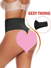 Women Shaping Thongs Shapewear Panties High Waist Tummy Control Body Shaper Boned Support Slimming Underwear G-String Sports Outdoor T-Back - 黑色 - 查看 7