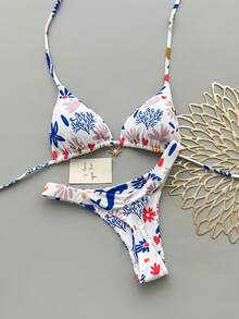2er Set lässiger, süßer, eleganter, sexy Bohemian Bikini mit Bindeknoten, Badeanzug für Strandurlaub und Reisen, Frühling/Sommer - Verschiedenfarbig - Übersicht 1