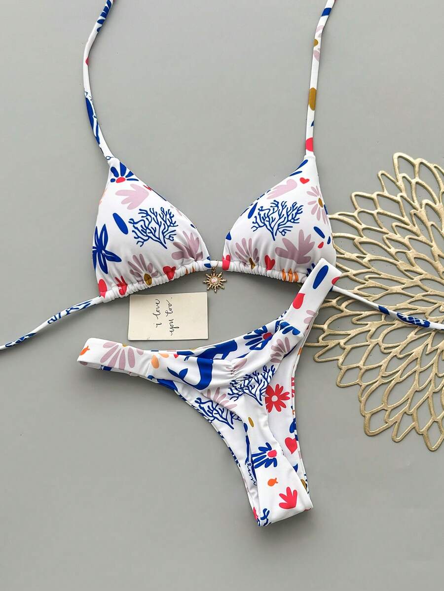 2er Set lässiger, süßer, eleganter, sexy Bohemian Bikini mit Bindeknoten, Badeanzug für Strandurlaub und Reisen, Frühling/Sommer - Verschiedenfarbig - Übersicht 1