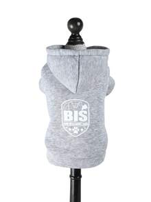 1pc Pet Clothes, Dog/Cat Apparel, Comfortable Sweatshirt Series For Small Dogs & Puppies, Spring/Autumn, White "BIS-Puppy Intelligence Team" + Plain Sweatshirt - Light Gray - Grey - View 1