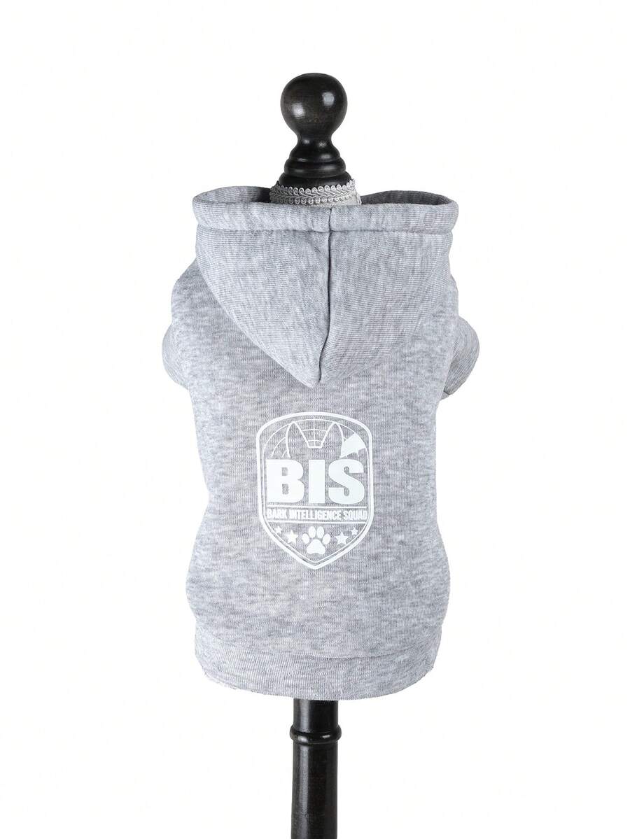 1pc Pet Clothes, Dog/Cat Apparel, Comfortable Sweatshirt Series For Small Dogs & Puppies, Spring/Autumn, White "BIS-Puppy Intelligence Team" + Plain Sweatshirt - Light Gray - Grey - View 1