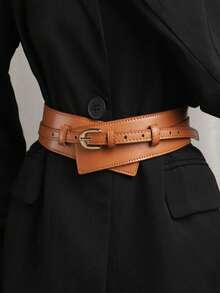 2-In-1 Women's Wide/Thin Belt, Suitable For Dresses And Pants, With Gold Buckle - Multicolor - View 4