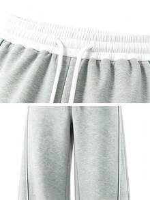 Men's Casual Fashion Drawstring Waist Striped Straight Leg Pants - Grey - View 4