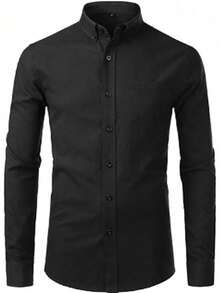 Men's Long-Sleeved Slim Fit Dress Shirt - Fast Delivery - 一個黑色 - 查看 1
