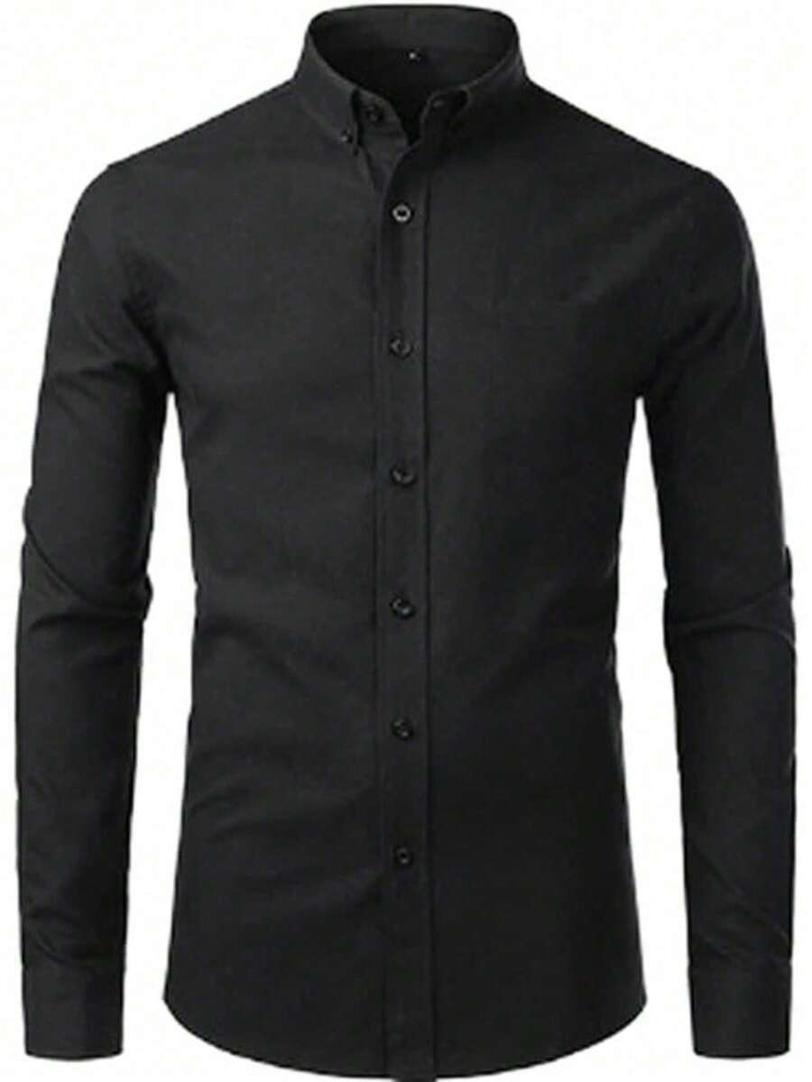 Men's Long-Sleeved Slim Fit Dress Shirt - Fast Delivery - 一個黑色 - 查看 1
