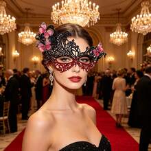 Halloween Rhinestone Butterfly Mask - Sparkling Butterfly Shape With Bright Rhinestone Embellishments, For Masquerade, Cosplay Dress Up - Red - View 2