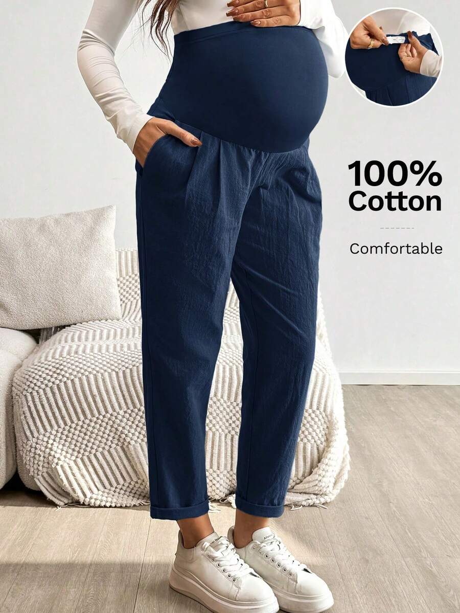 Pantalones casuales de unicolor para maternidad - azul real - Ver 1