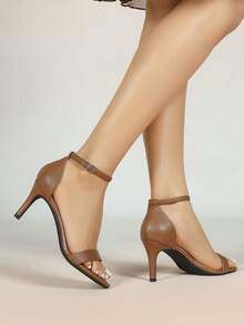 Women's Fashion Glitter Strappy High Heel Sandals, Comfortable Party/Wedding Evening Elegant Thick Heels With Polycarbonate Buckle,Spring Summer Outfits - Brown - View 4