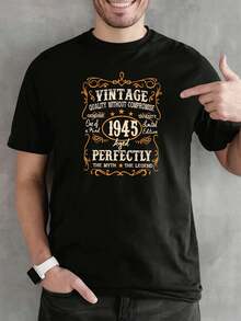 Vintage Men's T-Shirt With Graphic Print From 1945, Black, Premium Fabric, Crew Neck, Comfortable Fit, Unique Graphic Print - Black - View 1