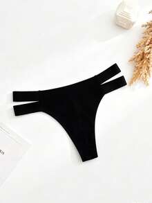 Cut Out Sexy Thong Panty, Black, Low Rise - Black - View 5