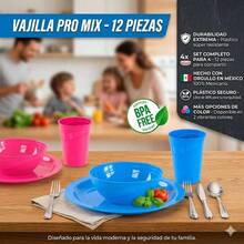 Vajilla de Plstico Reutilizable 12 Piezas Resistente Platos, Vasos y Tazones Grado Alimenticio Vajilla para, Hogar, Cocina y Camping Durable, Ligera y Apilable Azul - Azul - Ver 6