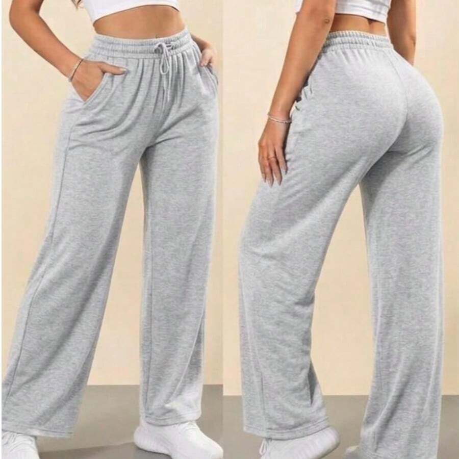 Women's Wide-Leg Pants, Woolen Pants, Winter/Cold Weather - Gris - Ver 1
