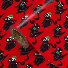 1 Roll Christmas Wrapping Paper | Green Background With Santa Hat & Bow Black Cat Design, Perfect For Christmas Gift Wrapping, Holiday Decorations, Party Ambiance, And Christmas-Themed Events – 43 Cm * 500 Cm (170 Inches * 16.4 Feet) - Cat Theme - View 17