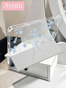 Ayotu Cherry Bow Transparent Acrylic Floral & Leaf Pattern Dual-Sided Painted Flat Tablet Case, Compatible With Ipad Mini6/Mini7/Air2/9.7/10.2/10.5/Air4/Air5/10.9/Pro 11-Inch/10th Gen/ Air 11-In.(M2)-2024/ Pro11-In.(M4)-2024/Air 11-Inch (M3) 2025/ (A16) 11 Inch 11th Generation 2025, Tablet Protective Flip Cover - Multicolor - View 5