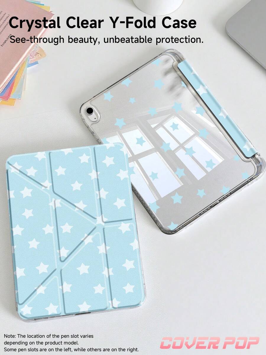 藍星海龜雙面彩繪效果壓克力水晶保護殼，相容 iPad Air 8(M4)2026(11-Inch)/(13-Inch)、10th Gen、10.2/Mini6/Mini7/9.7-Inch，相容 Galaxy Tab A9 Plus，3+Y 折疊防彎曲，強化矽膠護角，自動喚醒/睡眠功能，內置筆槽，多角度可折疊支架，完美日常保護，節日禮物