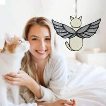 1件天使彩虹翅膀紀念禮物 - 彩繪玻璃貓咪陽光捕捉器,貓咪喪失同情禮物(個性化禮物、貓咪配件、Gato、寵物用品、項鍊) - 彩色 - 查看 2