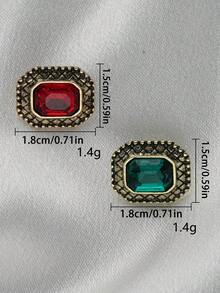 10pcs/Pc Vintage Square Faux Gemstone Metal Buttons, Suitable For Clothing Sewing, Sweater, Cardigan, Jacket Decoration, DIY Gift Box, Handmade Crafts - Multicolor - View 4