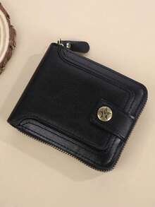Billetera vintage para hombres con ranura externa para tarjetas y diseño de hojas sueltas - Negro - Ver 5