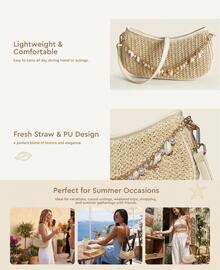 Women's Woven Crossbody Bag, Bohemian Style Raffia Backpack With Charming Chain, Adjustable Strap For Summer Beach Vacations - 杏色 - 查看 8