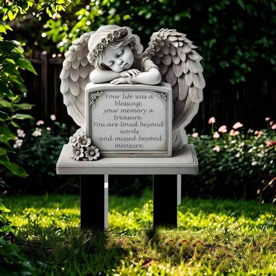 Easter Angel Tombstone Memorial Plaque Acrylic Flat Ground Stake Craft Garden Yard Ground Insert - A - View 1
